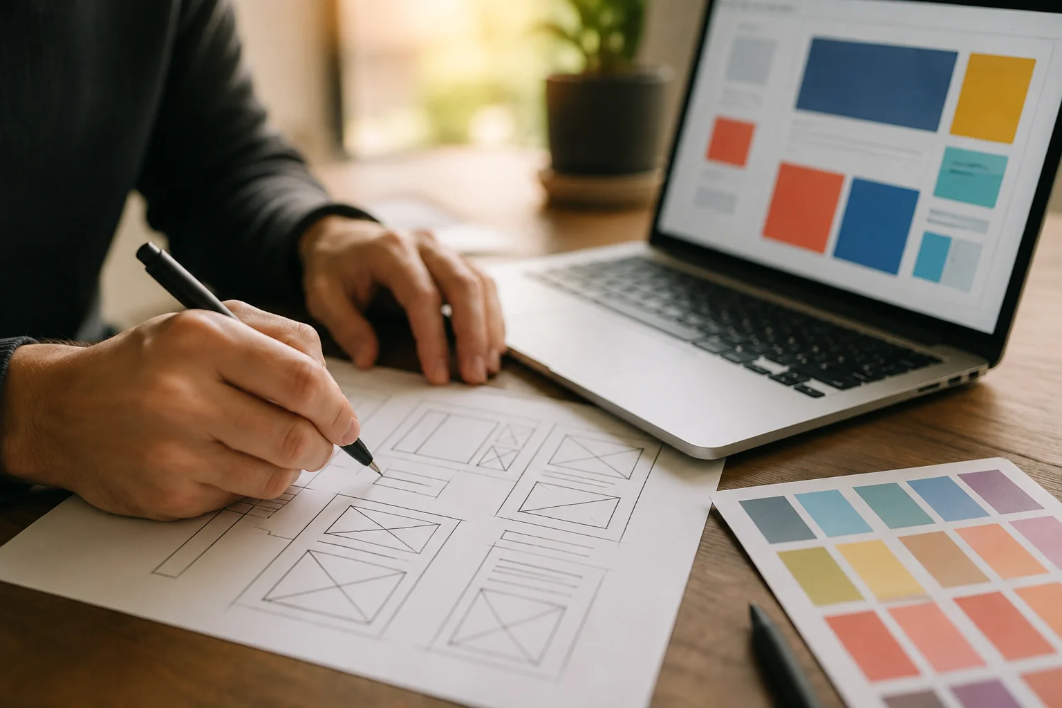 Wireframe-Skizze am Schreibtisch